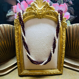 Vintage Beaded Necklace Braided Wrap‎ Red and White Retro Cottagecore